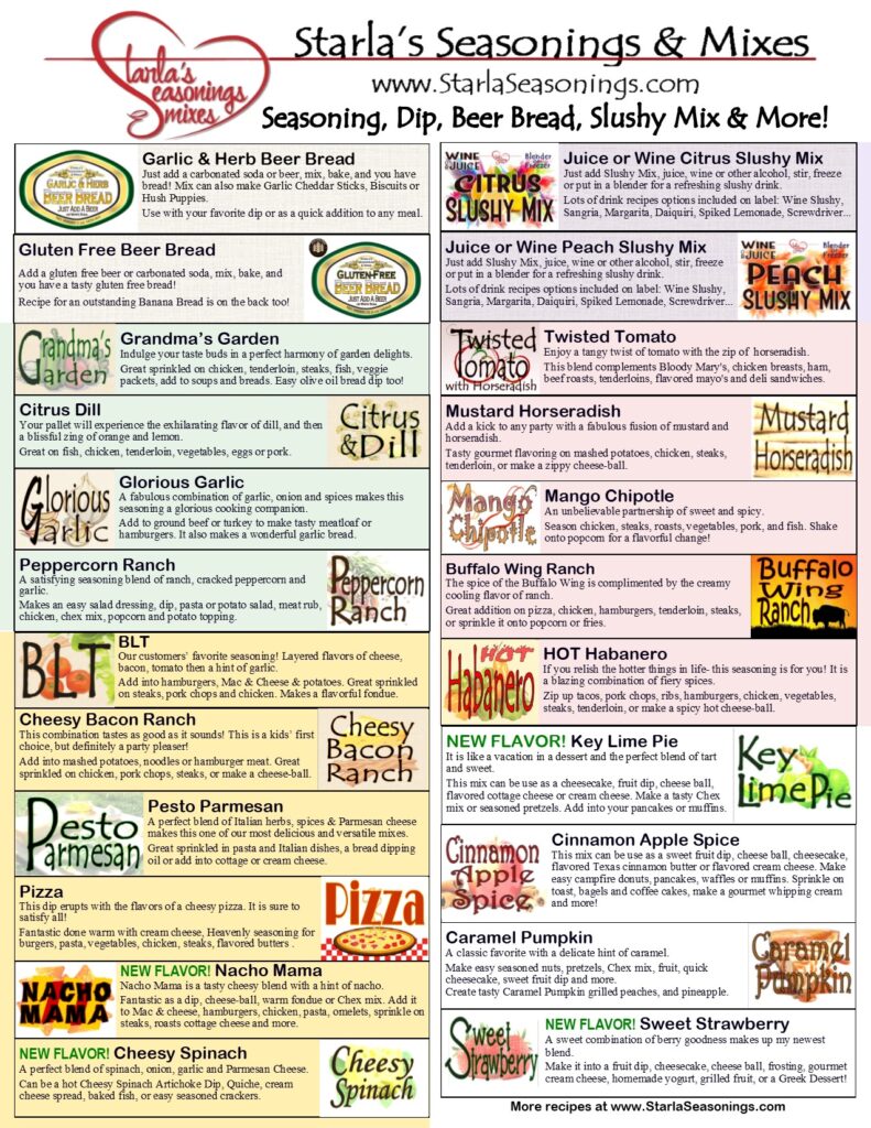 Easy High 50% Profit Fundraiser Starla's Seasonings and Dip Mixes