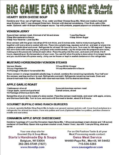 Big Game Recipes, Venison recipes, Venison Steaks