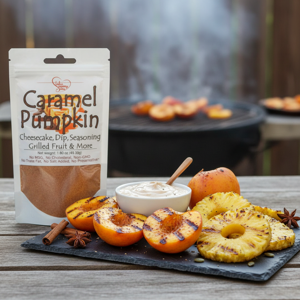Caramel Pumpkin grilled peaches and pineapple