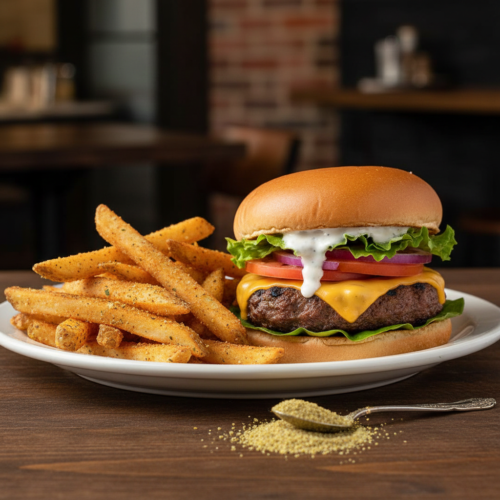 Sneaky Dill French Fries and pickle flavored burger