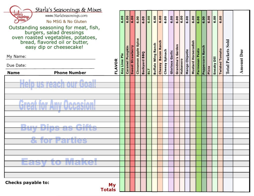 Starla's Easy High Profit Fundraiser lined seasonings only 2026