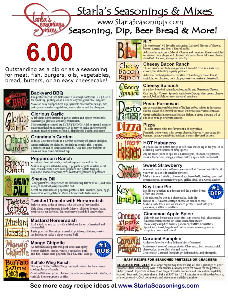 Starla's Seasoning and Dip fundraiser description form. High profit and easy fundraisers for groups, teams or even individuals