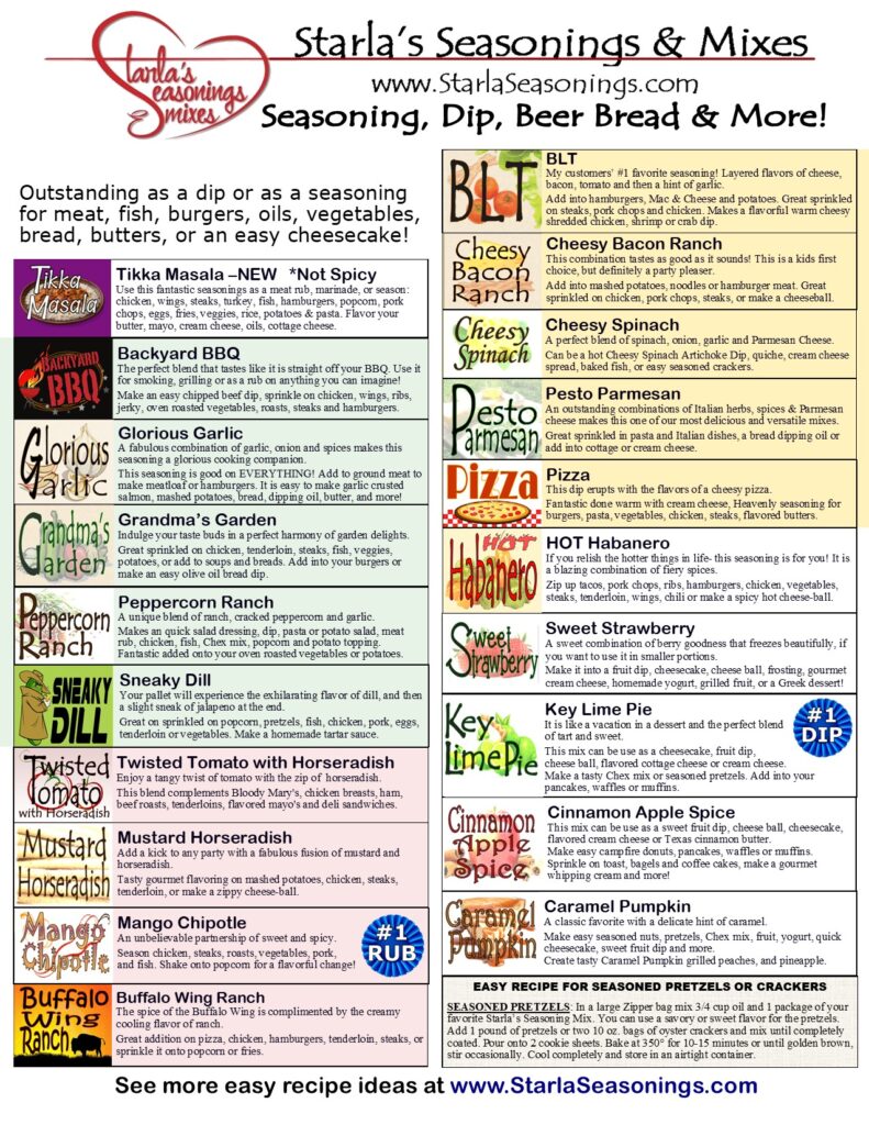 Starla's Seasoning and Dip 50% high profit easy fundraiser forms